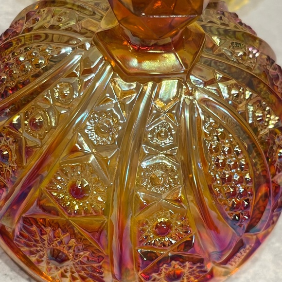 Indiana Glass Co. Iridescent Sunset Carnival Glass Round Butter Dish orange - Picture 9 of 14